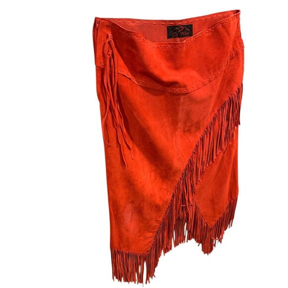 Size 3X T4 West Red Suede Midi Skirt Fringed Western Dance Rodeo - Picture 2 of 11